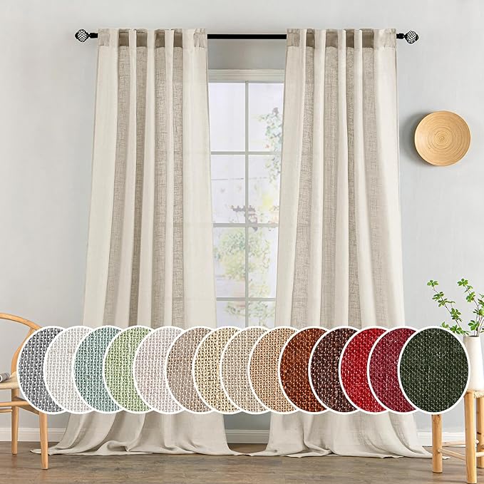 MIULEE Cream Linen Curtains 90 Inch Long 2 Panels by MIULEE