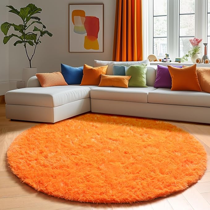 Amdrebio Orange Round Circle Rug 5Ft - Image 7