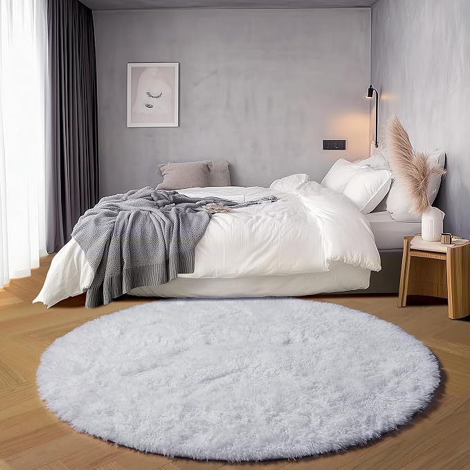 ONASAR White Round Area Rugs 5ft, Soft Bedroom Circle Rug Floor Mat - Image 4