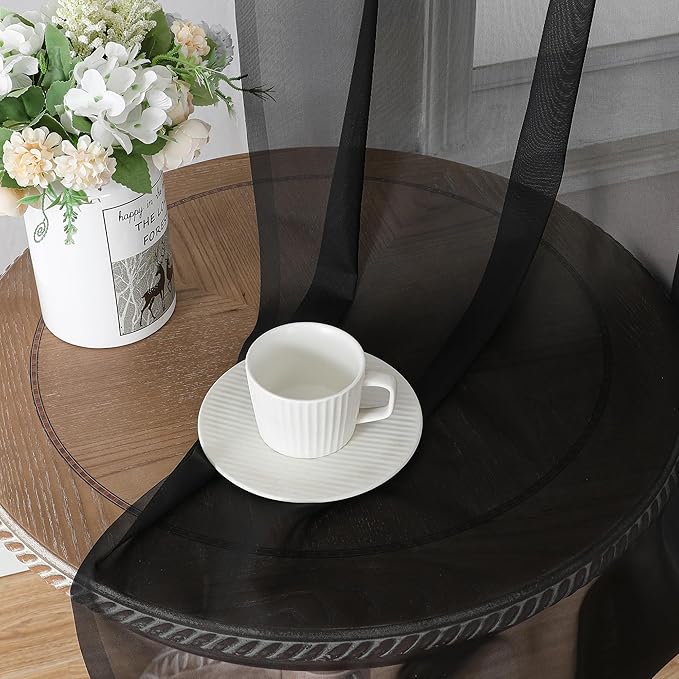 Chyhomenyc Black Sheer Curtain 72 Inches Length 2 Panels, Voile Rod Pockets - Image 2