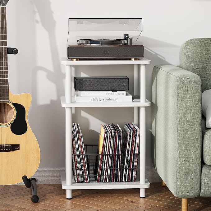 Apicizon 3 Tier End Table, Side Table with Storage Shelf, Small Wooden Table, Nightstand Bedside Table for Small Spaces, Bedroom, Living Room, Easy Assembly, White