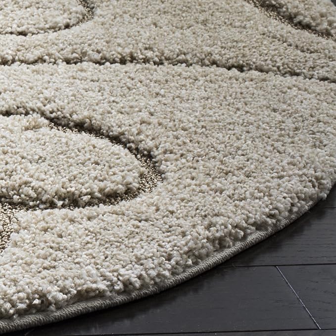 SAFAVIEH Florida Shag Collection Area Rug - 3'3" Round, Cream & Beige, Scroll Design, Non-Shedding & Easy Care, 1.2-inch Thick Ideal for High Traffic Areas in Living Room, Bedroom (SG455-1113)
