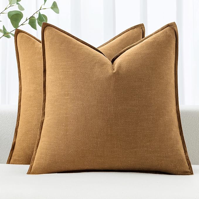 MIULEE Decorative Linen Pillow Covers 18x18 Inch Hazel ​Boho Farmhouse​ by MIULEE