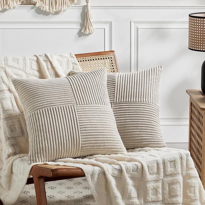 Fancy Homi 2 Packs Neutral Taupe Decorative Throw Pillow Covers 18x18 Inch by Fancy+Homi