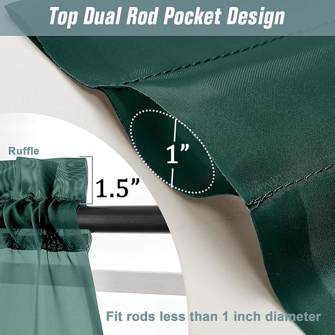 Green Small Sheer Curtains Tier 24 Inches Length 2 Pieces, Light Filtering Cafe - Image 3
