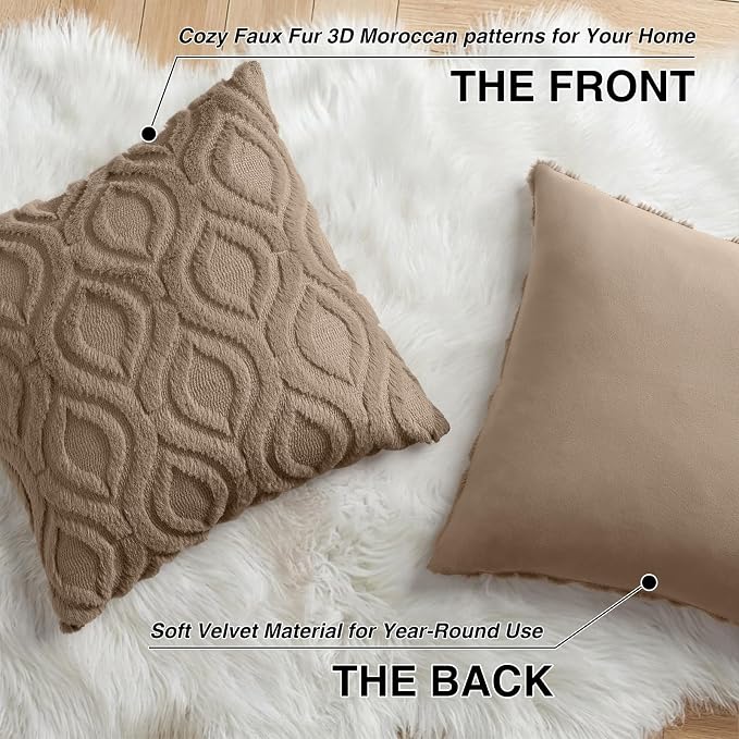 decorUhome Throw Pillow Covers 22x22 Inch Set of 2, Soft Plush Faux Wool Light - Image 8