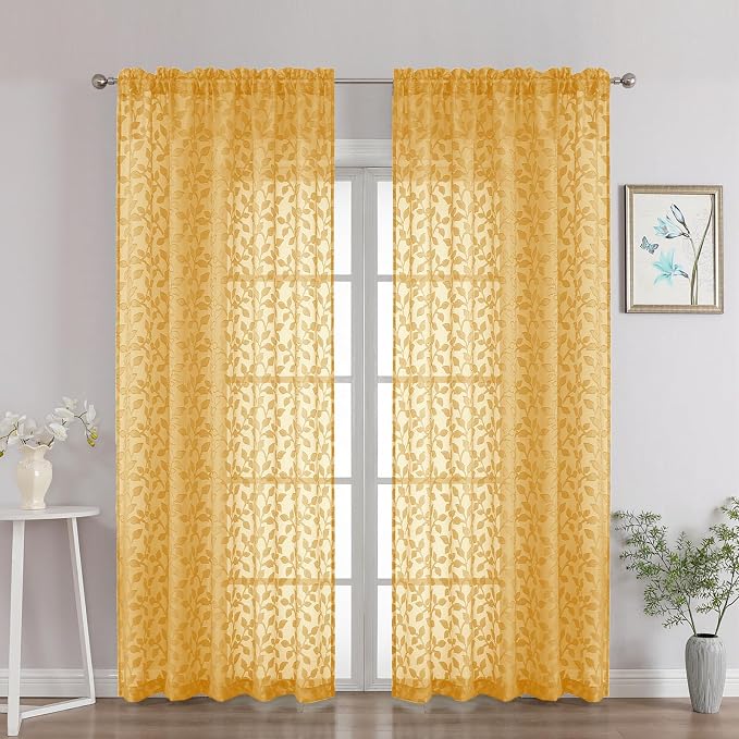 Chyhomenyc Gold Sheer Curtains 84 Inch Length 2 Panels Set, Light Filtering by Chyhomenyc