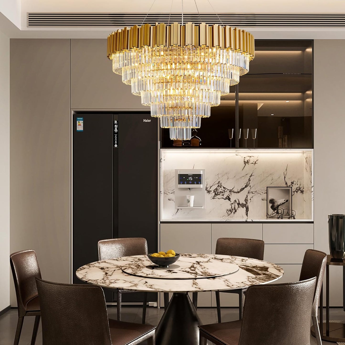 Modern Crystal Chandelier, 39" Gold Chandelier for Dining Room, 21-Light Luxury Round Chandeliers, 7-Tier Contemporary Light Fixture for Living Room, Bedroom, Foyer, Entryway, Kitchen