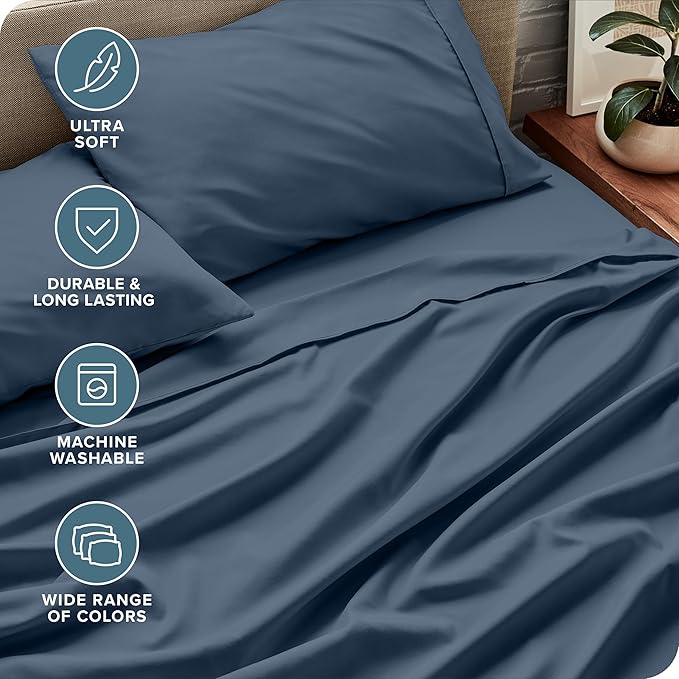 Bare Home Full Sheet Set - Luxury 1800 Ultra-Soft Microfiber Full Bed Sheets - Double Brushed - Deep Pockets - Easy Fit - 4 Piece Set - Bedding Sheets & Pillowcases (Full, Bering Sea)