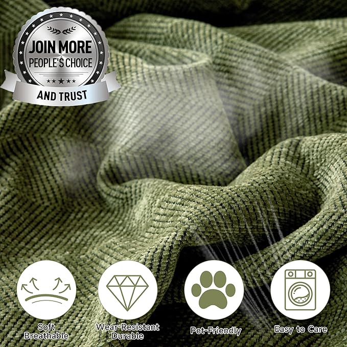STACYPIK Soft Matcha Green Sectional Couch Covers Minimalist Sofa Throw Cover Herringbone Couch Protector for 2 Cushion Couch L Shape Sofa Cover Futon Cover Decorative for Couch-71X118IN