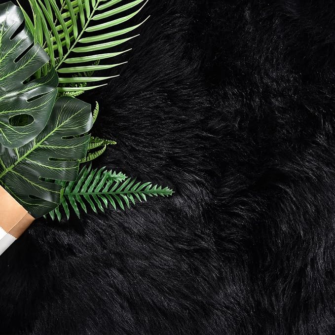 Latepis 9 x 12 Area Rug for Living Room Black Fur Faux Sheepskin Fluffy Rug for - Image 6