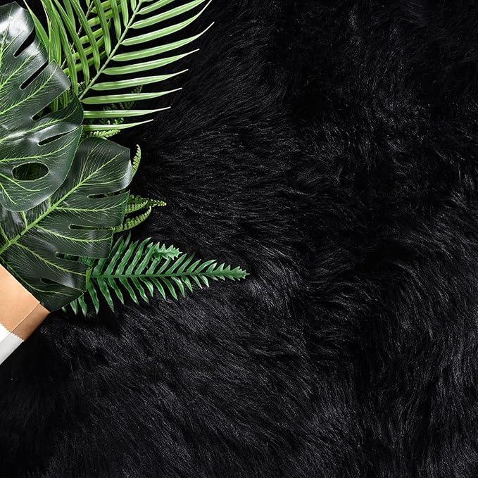 Latepis Black Rug for Living Room Faux Fur 5x6.7 Fluffy Rug Washable Sheepskin - Image 5