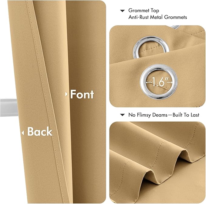 MIULEE Gold Blackout Curtains for Bedroom Living Room 45 Inches Long 2 Panels - Image 4