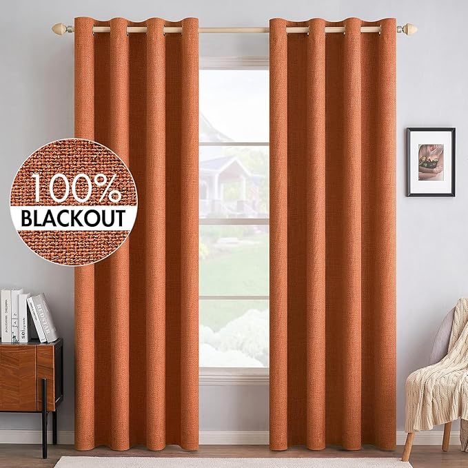 MIULEE Linen Curtains for Bedroom 100% Blackout Thermal Insulated Orange by MIULEE
