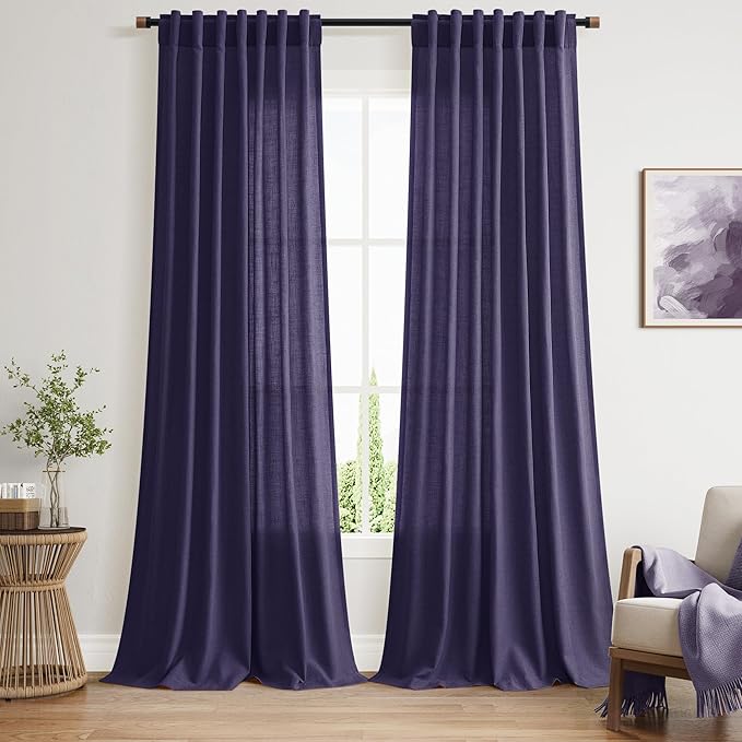 Nanspring Purple Linen Blend Light Filtering Back Tab Curtains 96 Inches Long by Nanspring