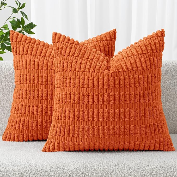 MIULEE Pack of 2 Orange Corduroy Decorative Pillow Covers 20x20 Inch Soft Boho by MIULEE