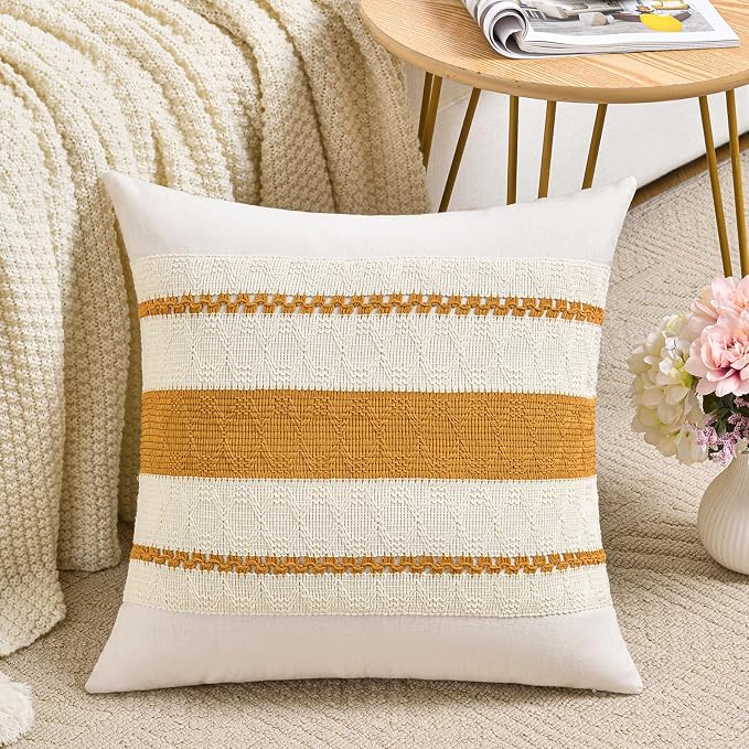 Fancy Homi Set of 1 Mustard Yellow Fall Decorative Throw Pillow Cover 18x18 Inch by Fancy+Homi