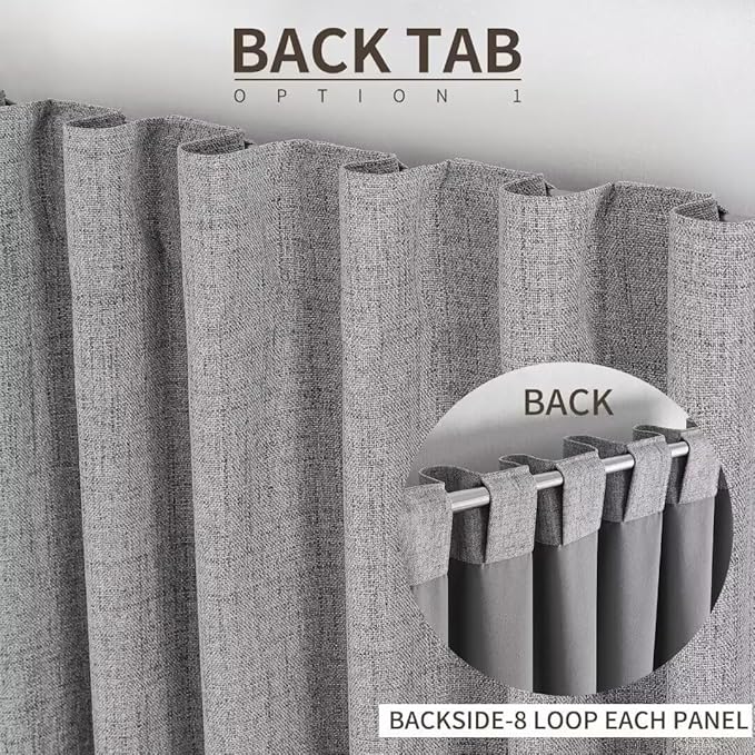 Joydeco Natural Linen Curtains 84 inch Length 2 Panels Set Burg 100% Blackout Patio Door Curtain Room Darkening Sliding Door Curtains Thermal Insulated Back tab Rod Pocket(105x84 inch, Light Grey)