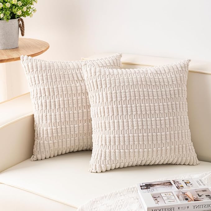 Pack of 2 Corduroy Decorative Throw Pillow Covers 16x16 Inch Soft Striped by Unknown