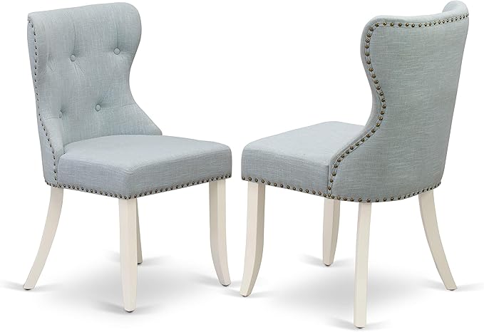 East West Furniture X077SI215-9 9 Piece Dining Room Table Set Includes a Rectangle Kitchen Table with X-Legs and 8 Baby Blue Linen Fabric Parson Dining Chairs, 40x72 Inch, Multi-Color