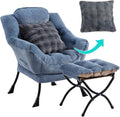 Lazy Chair with Ottoman, Comfy Reading Chair with Footstool & Throw Pillow Modern Lounge Accent Chair with Armrests & Side Pocket for Living Room, Bedroom, Dorm Room, Office