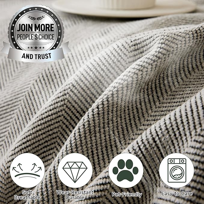 STACYPIK Soft Silver Gray Sofa Cover, Herringbone Couch Cover for Sectional, Pet Friendly Couch Protector for 3 Cushion Couch, Washable Chenille Sofa Covers for L-Shaped, Multi-Use Blankets-91X118IN