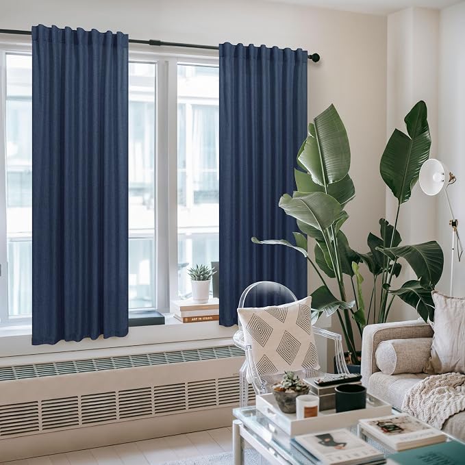 Navy Curtains 38 Inch Width for Kitchen Door 2 Panel Back Tab Pocket Semi Sheer - Image 2