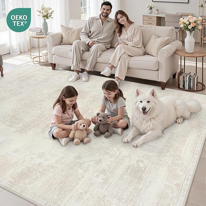 5x7 Area Rugs for Living Room: Vintage Boho Neutral Washable Rug Indoor Soft - Image 8