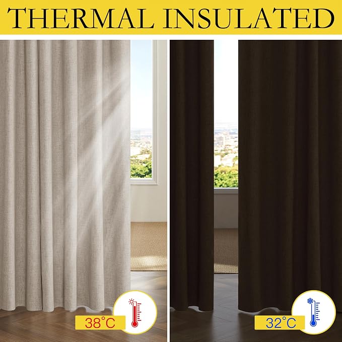 NICETOWN Farmhouse Style 100% Blackout Oatmeal Linen Curtains 90 inches Length - Image 4