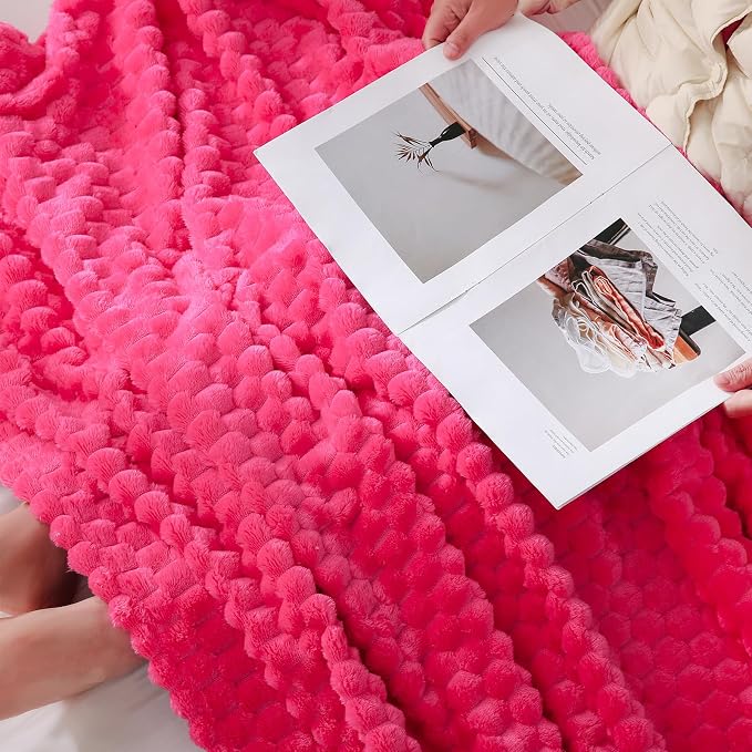 Puncuntex Hot Pink Throw Blanket 60"×80" inches Fuzzy 3D Jacquard Decorative - Image 4