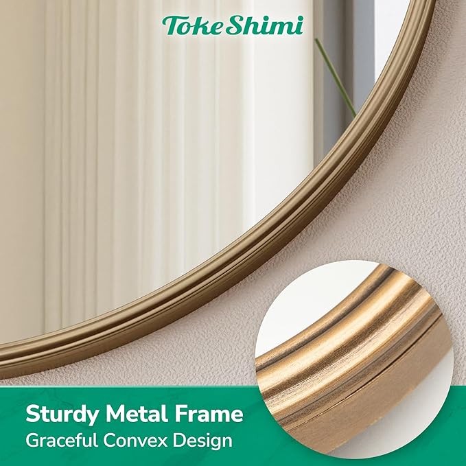 TokeShimi 24x24 Vintage Round Mirror with Metal Frame,Antique Round Gold Mirror for Wall,Bedroom,Fireplace,Baroque Vanity Mirror Wall-Mounted French Cleat Mounting