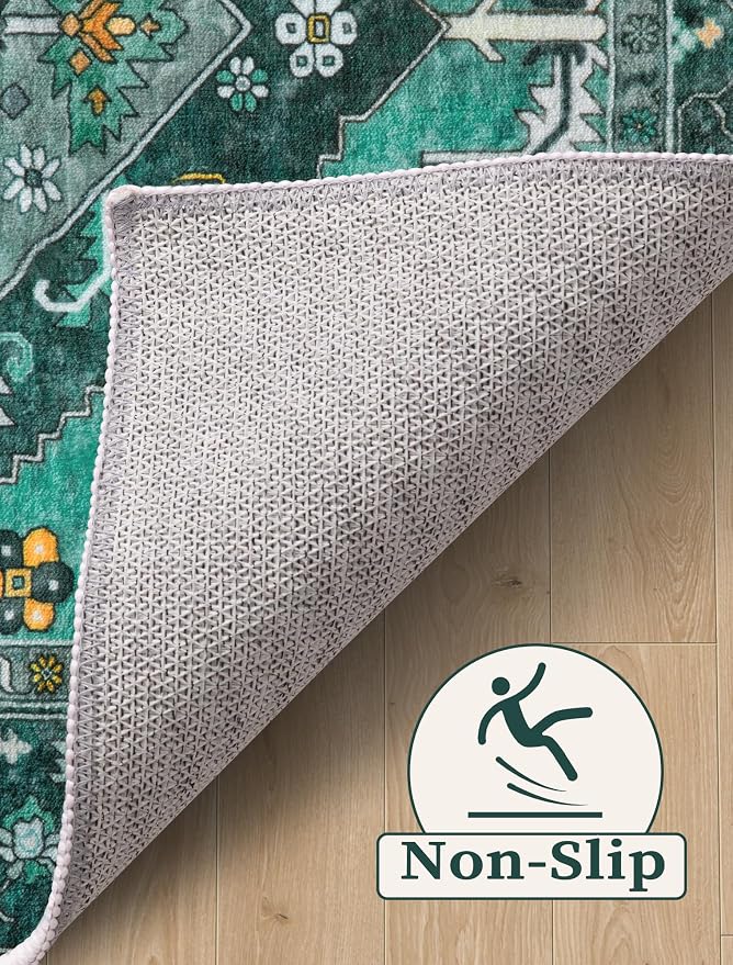 SERISSA Boho Washable Runner Rug, 2x6 Rug Runner Non-Slip Vintage Teal Hallway - Image 3