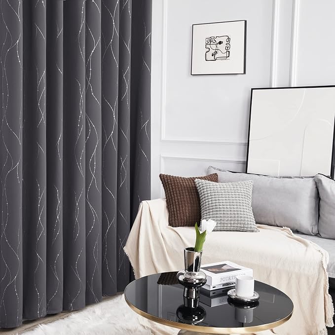 Deconovo Short Curtains Grey, Thermal Insulated Soundproof Drapes, Wave Dots - Image 6