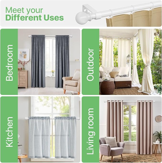 Curtain Rods for Windows 48 to 84, 2 Pack White Curtain Rod - Image 7
