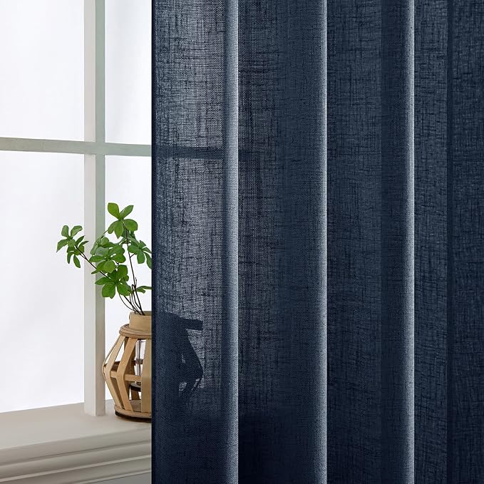 MIULEE Navy Blue Linen Curtains 90 Inch Length 2 Panels - Image 5