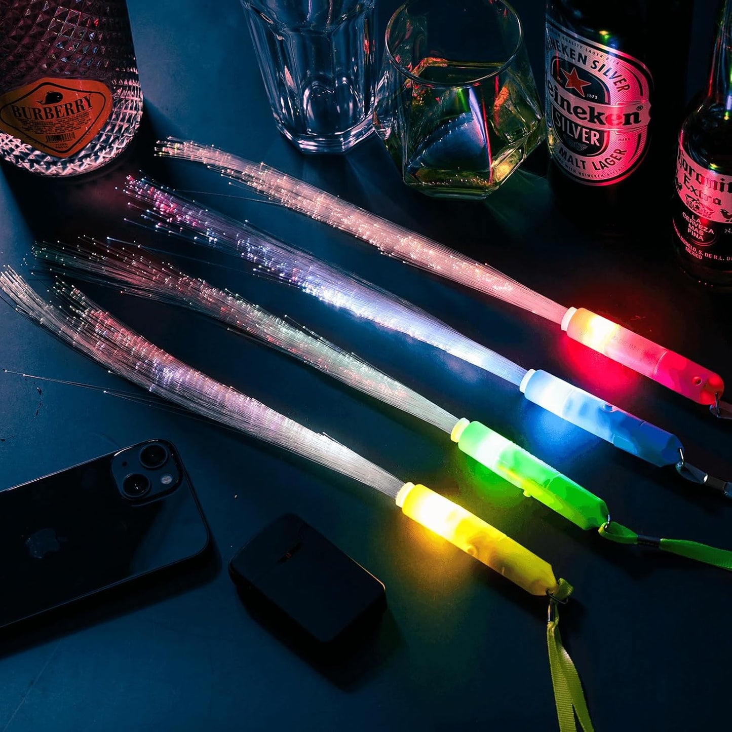 28 Pcs Sparkler Firework Sticks Glow Fiber Optic Wands, LED Flashing Sticks Light Up Toy for Kids Adults, Glow in The Dark Party Favor Supplies Bulk Rave Magic Decoration for Wedding Halloween Easter