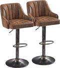 VECELO Bar Stools Set of 2, Adjustable Bar Stools Counter Height Barstools with Back and Arm, Swivel Bar Chair Stools for Kitchen Counter Island Cafe Dining Room, Industrial Style, Dark Brown