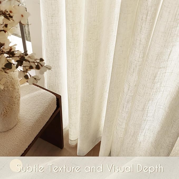 Faux Linen Beige Curtains 84 inches Long - Image 3