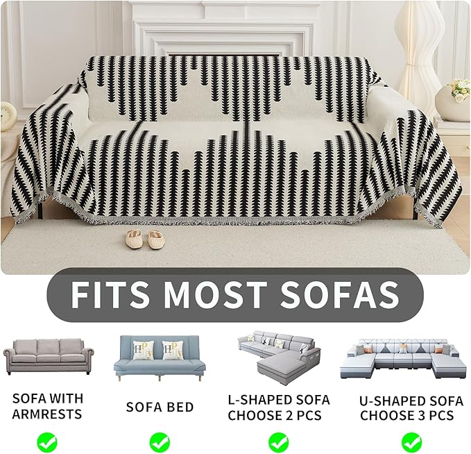 HAOMAIJIA Boho Sofa Covers Couch Covers for 3 Cushion Couch Sofa Pet Friendly Soft Thick Couch Cover for Dogs Washable Sectional Couch Covers L Shape Furniture Protector (Black, 71"x150")