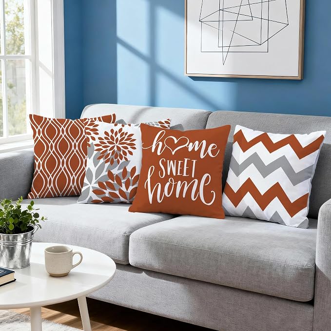 Hexagram Geometric Burnt Orange Pillow Covers 18x18 Set of 4, Decorative - Image 7