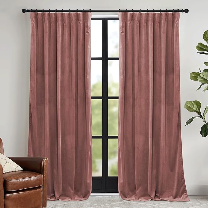 RYB HOME Pink Velvet Curtains 102 inches by RYBHOME