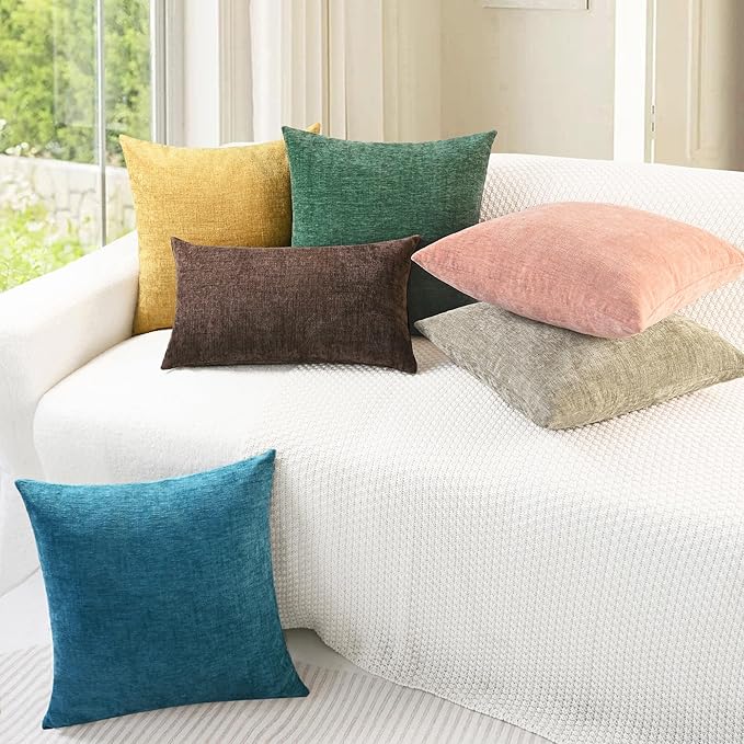 CaliTime Throw Pillow Covers Decorative 18 X 18 Inches Pack of 4 Cozy Chenille Cushion Cases for Couch Sofa Bed Living Room Home Ocean Blue