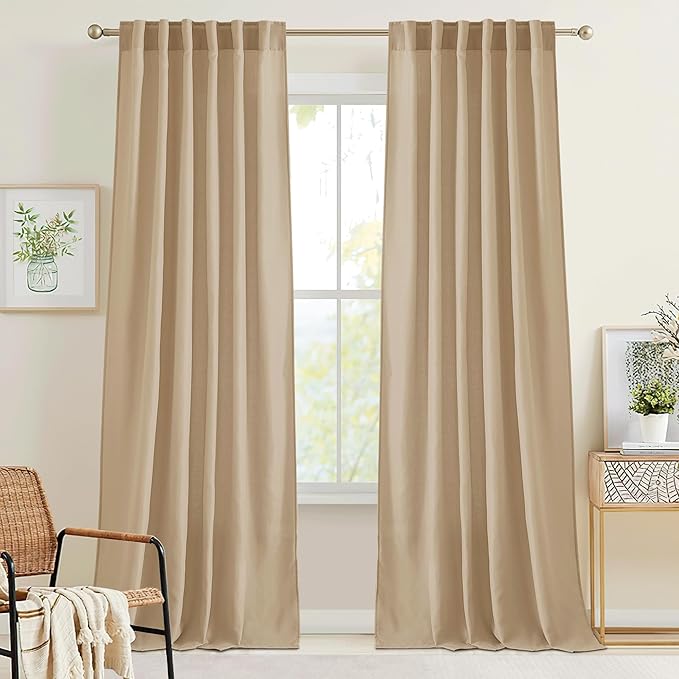 RYB HOME Boho Curtains 90 inches Long, Soft Linen Woved Lightweight Back Tab by RYBHOME