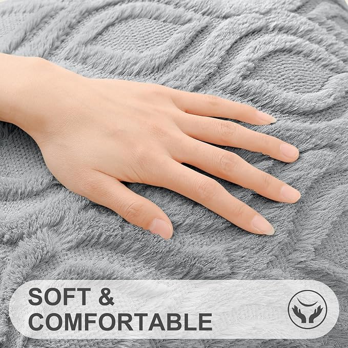 decorUhome Throw Pillow Covers 22x22 Inch Set of 2, Soft Plush Faux Wool Grey - Image 2