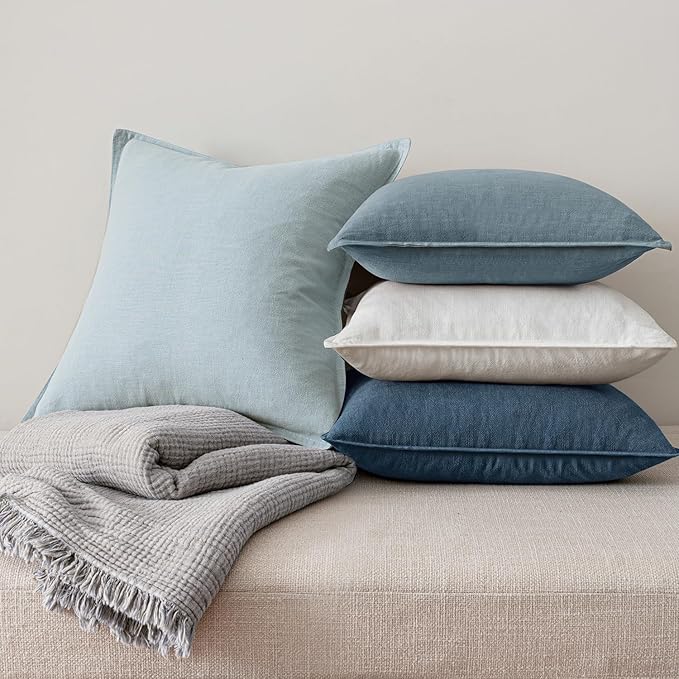 MIULEE Blue Pillow Covers Pack of 4 Decorative Natural Solid Throw Pillow - Image 7
