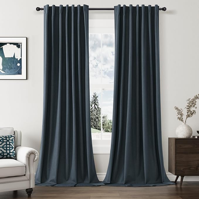 Guken 100% Blackout Linen Curtains 90 Inch Length 2 Panels Set by Guken