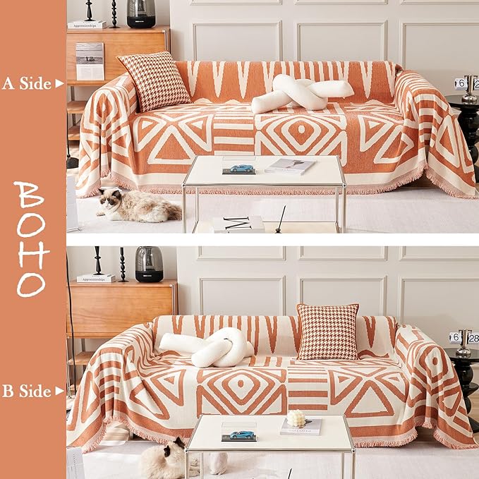 HANDONTIME Orange Sofa Covers for Couch Loveseat Soft Chenille Cover Dogs Washable Furniture Protector with Tassel Solid Pet Thick, 71/'' X118/'', Tassel:orange, Large:71/''x 118/''