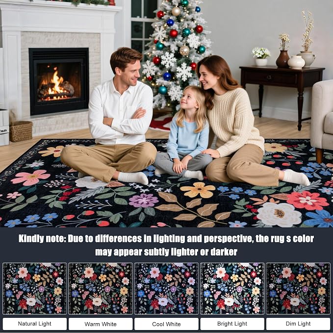 8x10 Area Rugs for Living Room: Washable Rug Vintage Large Soft Boho Floral - Image 9