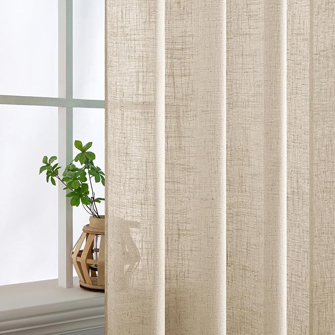 MIULEE Light Taupe Linen Curtains 96 Inches Long 2 Panels - Image 5