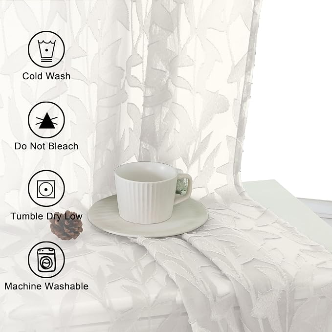Lecloud Leia Ivory Sheer Curtains 45 Inch Length 2 Panels, Elegant Balance - Image 8